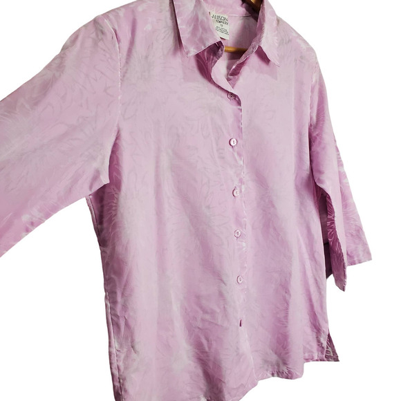 Vintage Blouse Womens Size 12 Floral Pink Button Up Sheer 3/4 Sleeve Casual - Picture 4 of 11